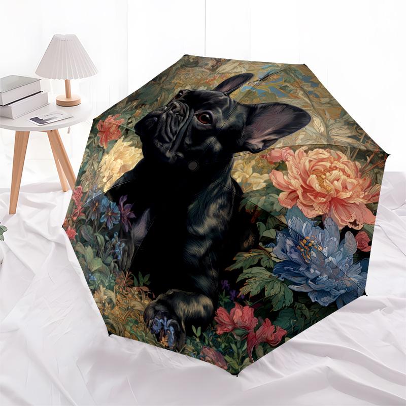 Flower Cats and Dogs  pattern, automatic folding umbrella, portable and foldable design, 8 ribs, a Christmas or birthday gift.