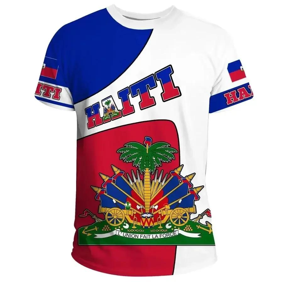 Haiti Island Flag Men Tshirt National Emblem Caribbean Sea Retro Streetwear 3D Funny Casual Short Sleeve Football T-Shirts