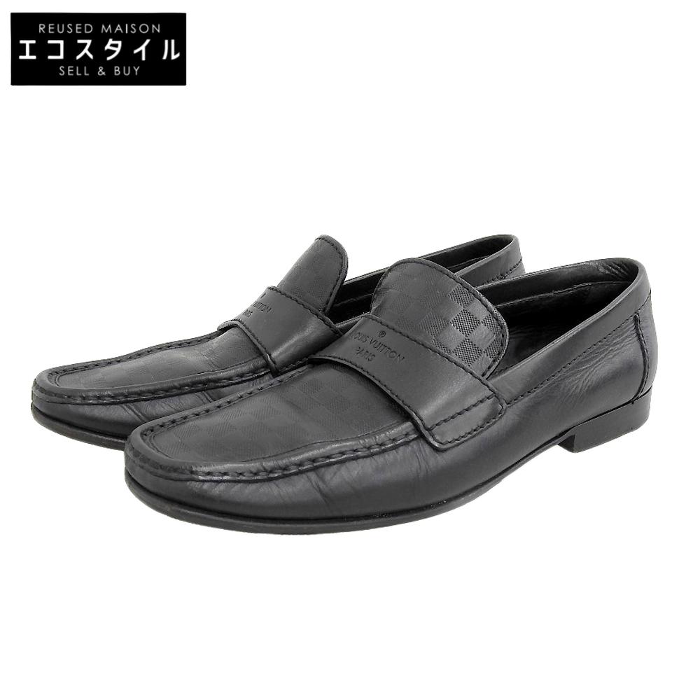 LOUIS VUITTON Damier Infini Embossed Logo Square Toe Flat Loafers Men's Black Size 6 1/2 FA0086 shoes 6.5 blackUsed