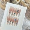 Handmade Press On Nail French Gentle Sparkling Cat Eye Blue Diamond Light Luxury Long Stiletto Fake Nail Patch Artificial Nail Reusable