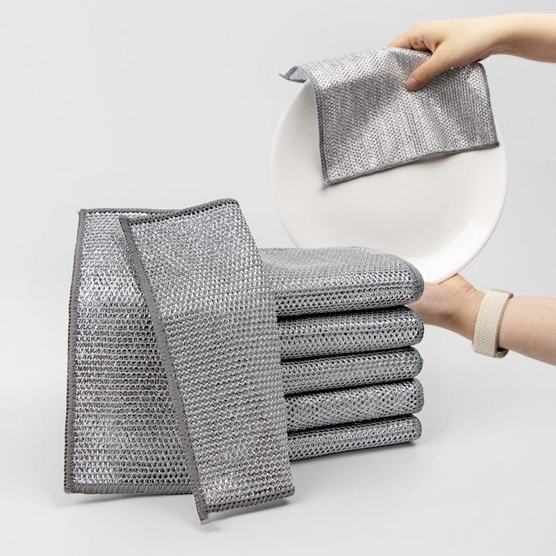 Double-Layer Silver Wire Dishcloth for Non-Stick Cleaning