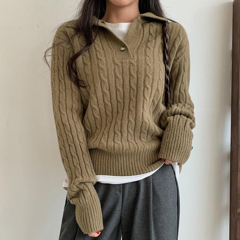 New Fashion Women Autumn Pullover Sweater Long Sleeve Turn Down Collar Winter Knitwears Jumpers Loose Knitted Sweaters for Women Elegant Tops 25311
