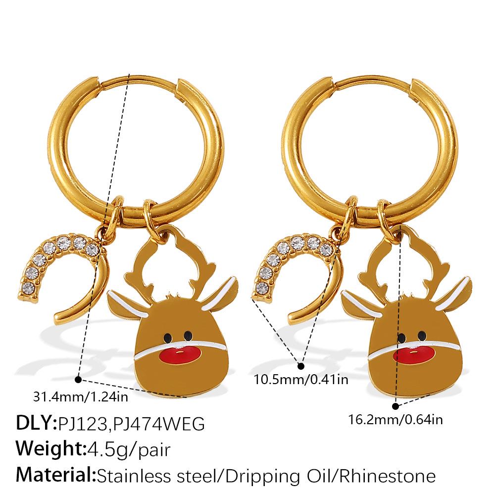 2025 DIY Christmas Style 18K Gold Plated Stainless Steel Pendant Earrings for Women