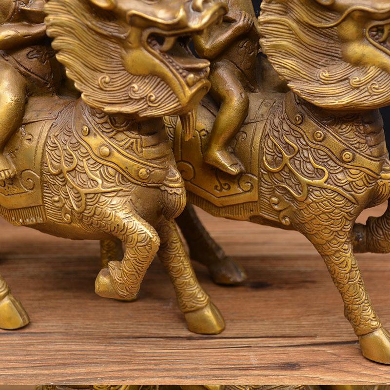 Feng Shui Copper Kirin, Golden Boy and Jade Girl, Bronze Craft Home Living Ornament