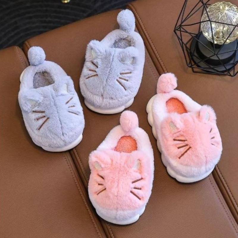 Winter Children's Home Plus Velvet Thickened Warm Non-slip Indoor and Outdoor Cartoon Cute Soft-soled Slippers