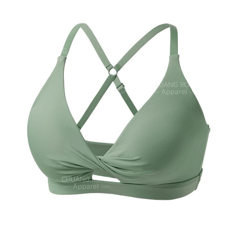 

Shockproof underwear women s high-intensity running hollow back comfortable breathable steel-rimless bra S оливковое зеленый