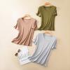 Rib Cotton V Neck T-shirt Short Sleeves Summer Women's Casual T-shirts Loose Tee Tops Solid Color Basic TShirt Tees