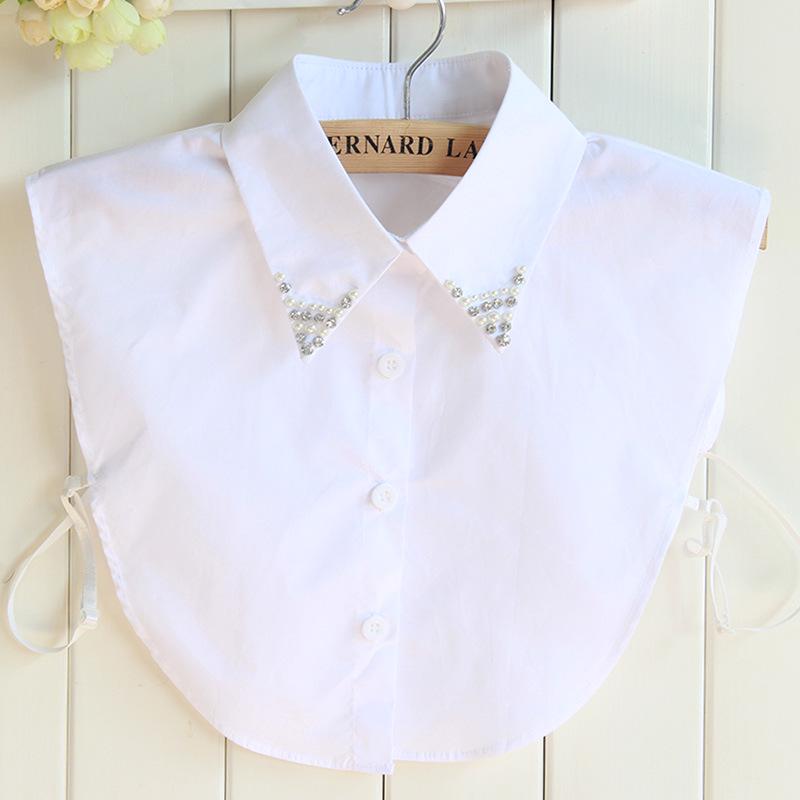 Korean Style Rhinestone Studded Women s Faux Shirt Collar for Autumn/Winter