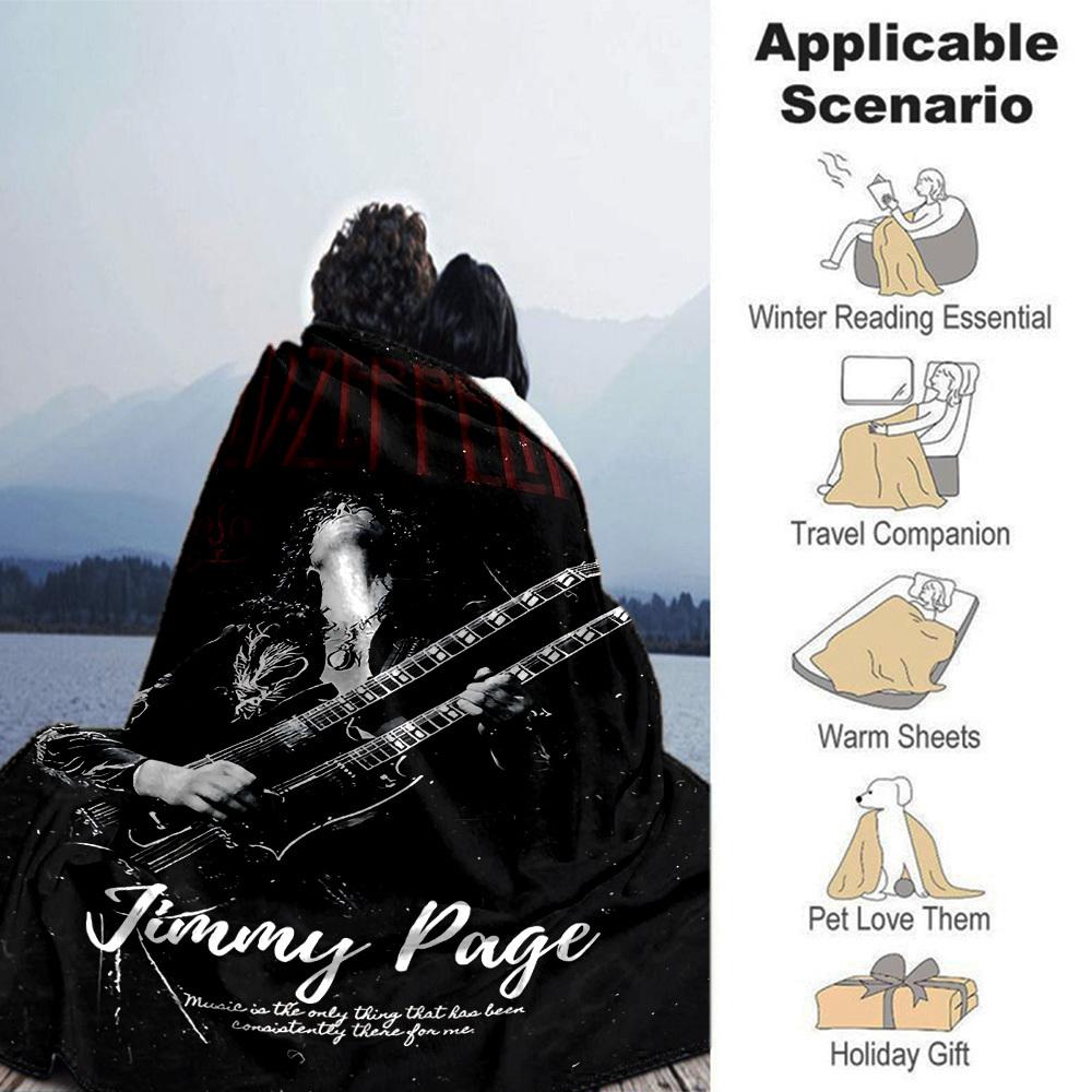 1 szt. Led Zeppelin Jimmy Page Miękki flanelowy koc całoroczny do domu, biura, na zewnątrzTrwały komfort 100588