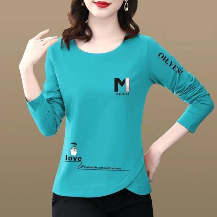 Damen Übergröße Herbst-Print Langarm Schlankmachendes Oberteil