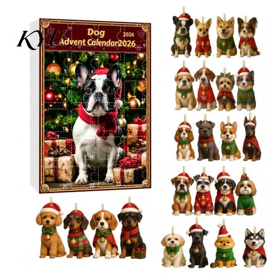 Calendario de Adviento para Perros con Temática de Mascotas, Adornos de Acrílico 2D de Razas, Calendario de 24 Días con Recuerdos para Fiestas Navideñas para Entusiastas