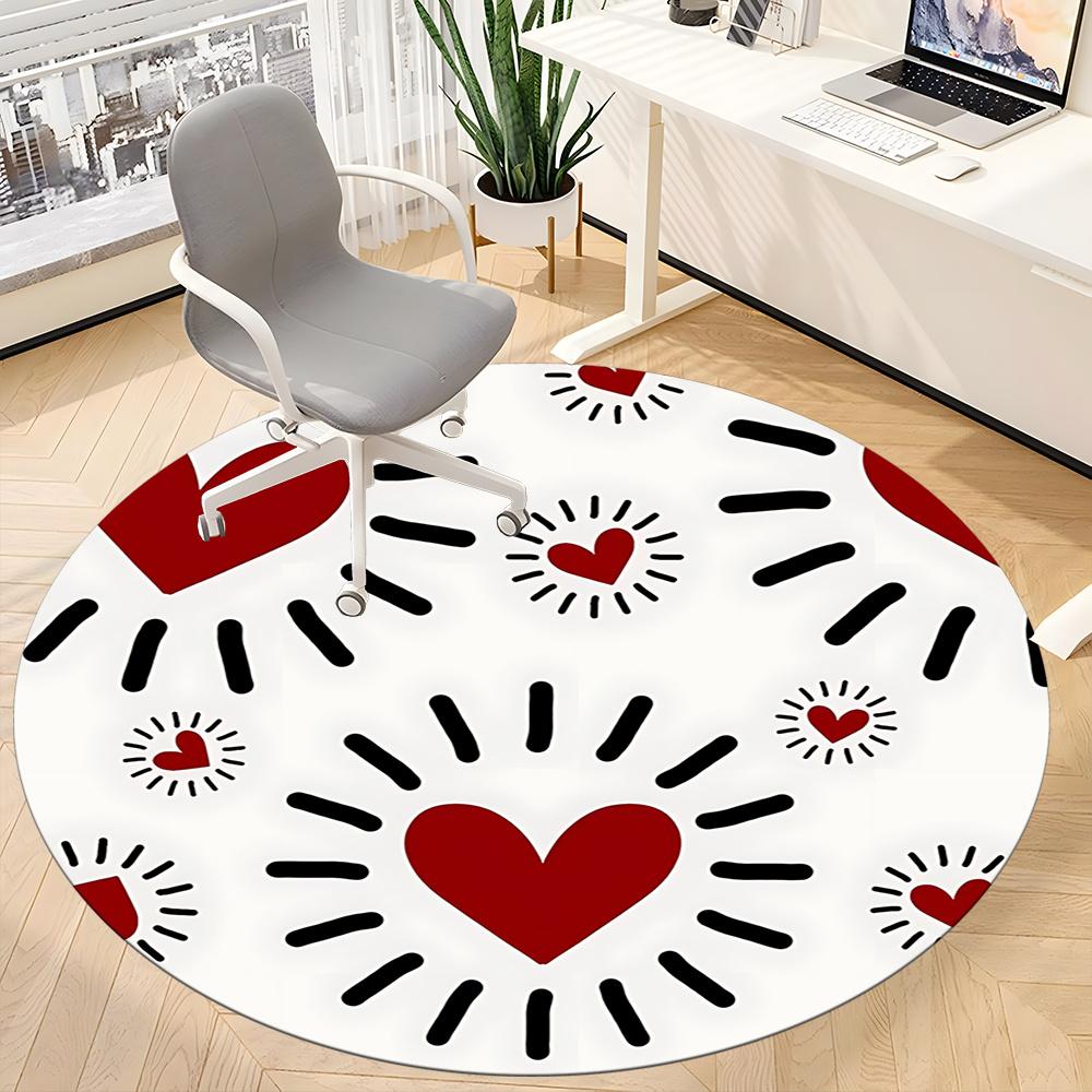 1pc Love Hearts Office Round Area Rug, Indoor Mat Suitable ForOffice, Under Office Chairs Bedroom Living Room Home Decor, Room Decot260