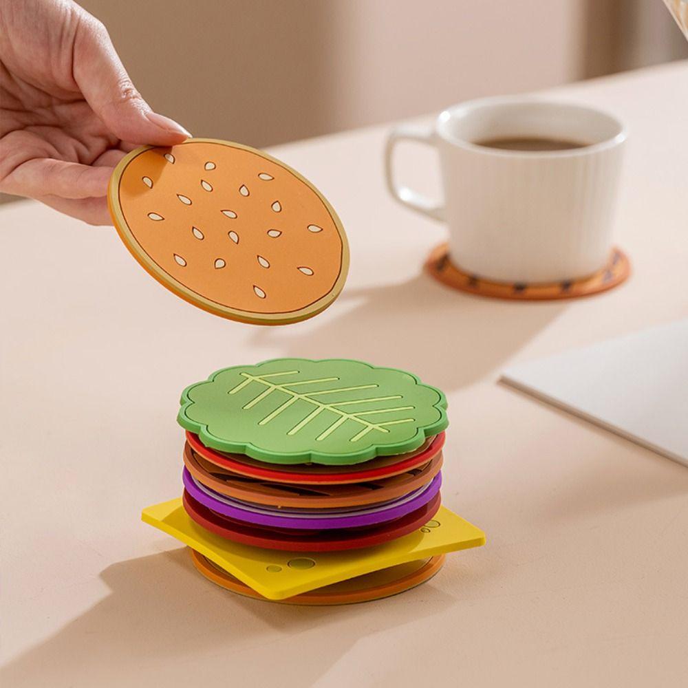 8Pcs/Set Cute Burger Shape Coaster Heat-resistant Creative Cup Pad Tableware Pads  Kitchen