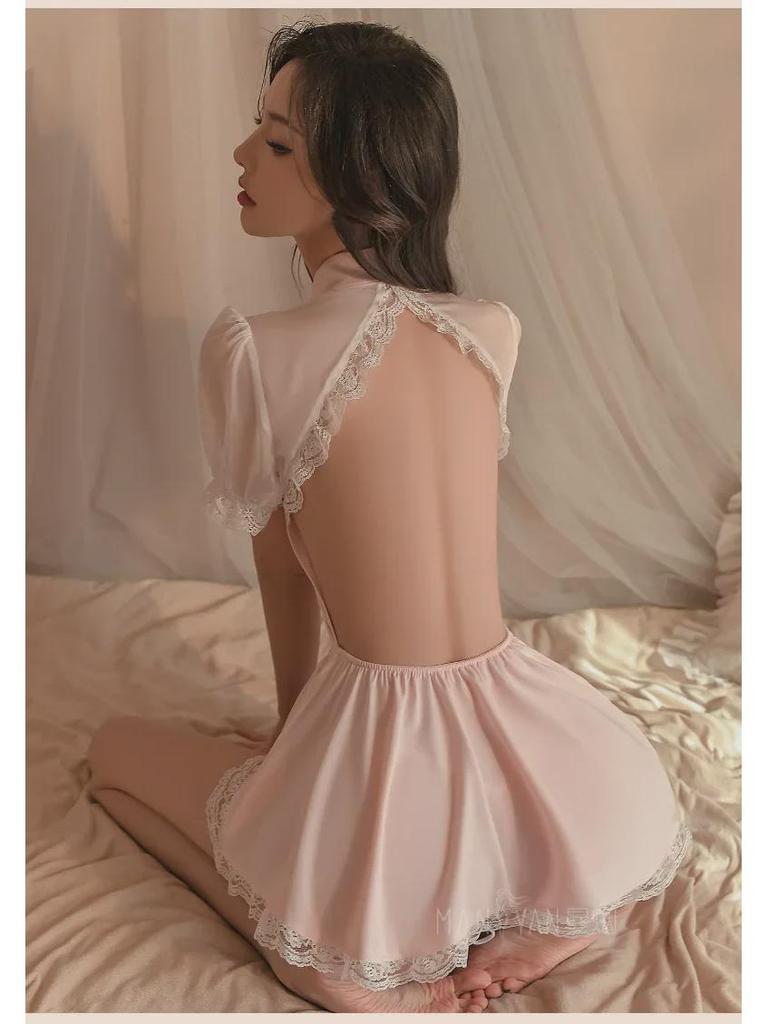 Manyan Sexy Lace Deep V Sweet Nurse Uniform Skirt Suit 9812