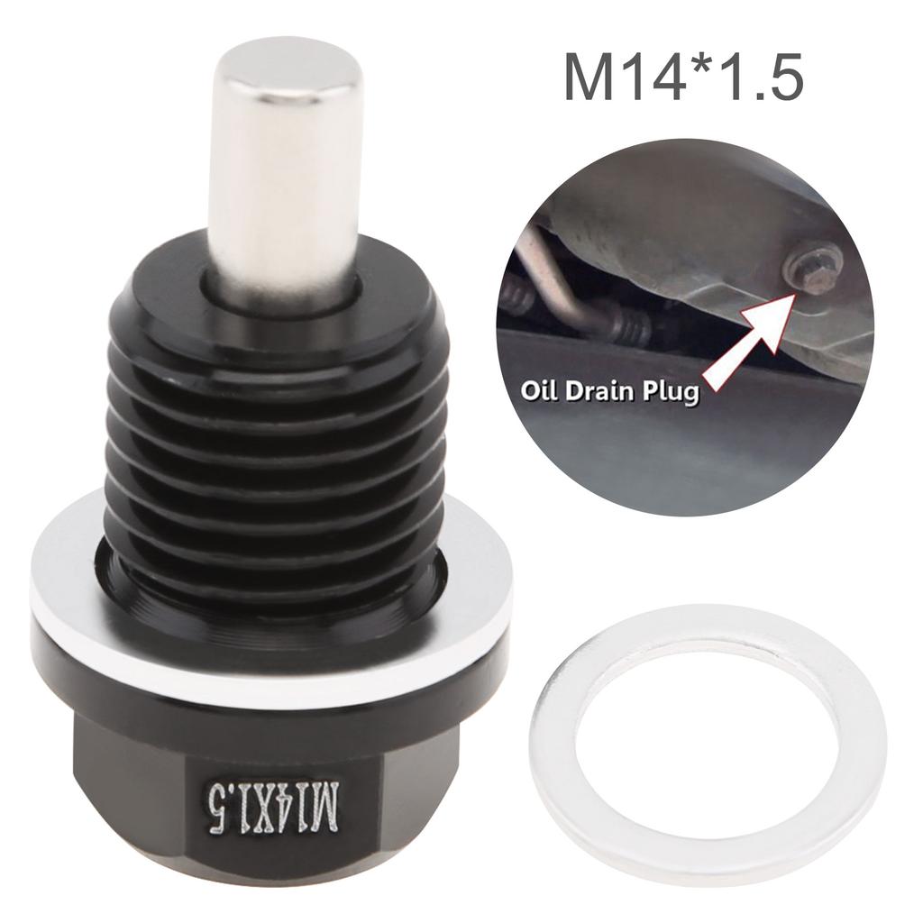 M14 x 1.5 Aluminum Magnetic Oil Drain Plug Fit for Honda / Ford / Hyundai with Crush Washer Gasket, Universal Magnetic Oil Drain