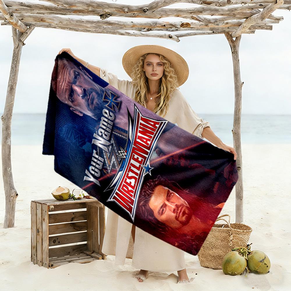 Wrestlemania Customizable Name Beach Towel Super Soft & Absorbent Suitable for Swimming Gym Camping Yoga Vacation