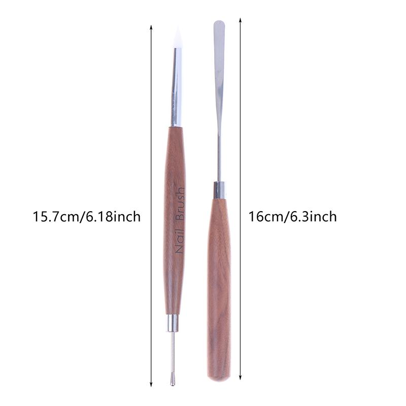 2 Pcs Professional Double-Ended Silicone Head Carving Dotting Pen Sandalwood Handle Swirl Nail Painting Pen Diy Carving Pen Tool