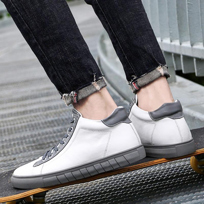 Genuine Leather Casual Shoes High Quality Men Lace Up Skate Shoe Man Outdoor Jogging Footwear 2024 Lightweight Men's Ankle Boots