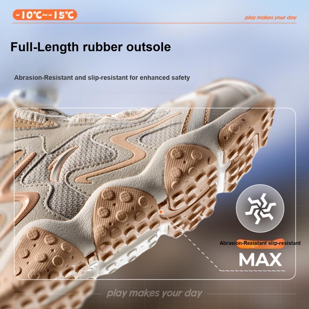 Anta Trendy Fashion Thickened Warm Non-Slip Durable Mid-Top Casual Shoes Kids Sneakers Gray Brown A22449941-4