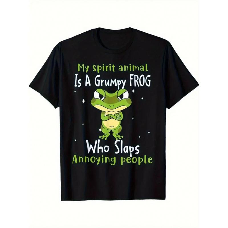 Men'S Funny Frog Graphic T-Shirt - "My Spirit Animal is a Grumpy Frog" Design, Soft Fabric, Casual Short Sleeve Crew Neck Tee for Frog Lovers,