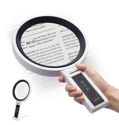 SUNEYES Large Desktop & Handheld Magnifying Glass with Stand, 2.5x & 4.5x Magnification, 13.2cm Lens Diameter, Type-C Rechargeable, 34 LED Lights, 3 C