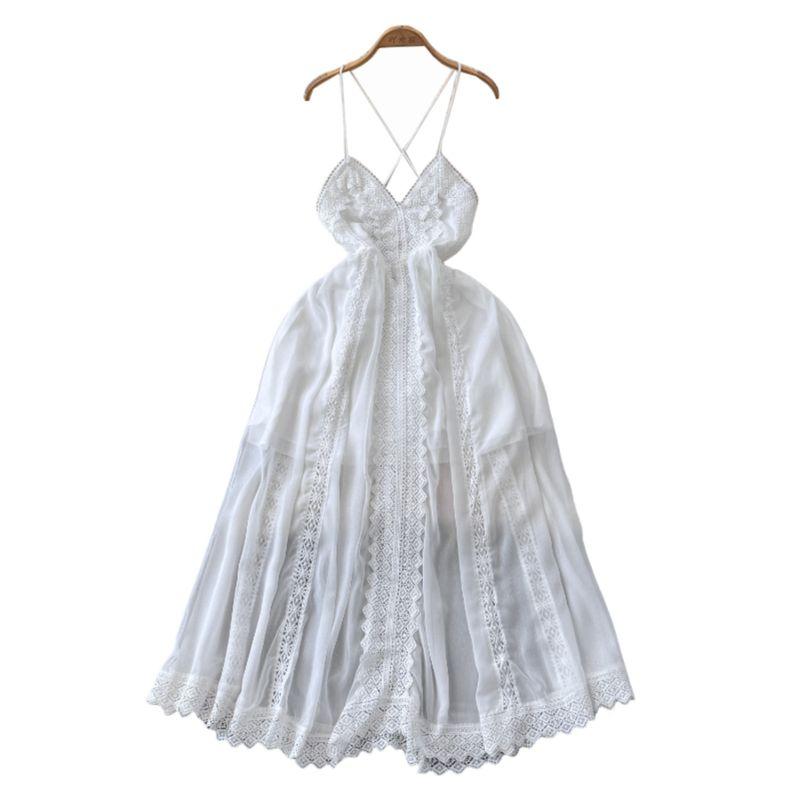 White Moonlight Dress Women's French Pure Desire Atmosphere Lace Splicing Sling Fairy Dress Niche Style Chic Vacation Skirt