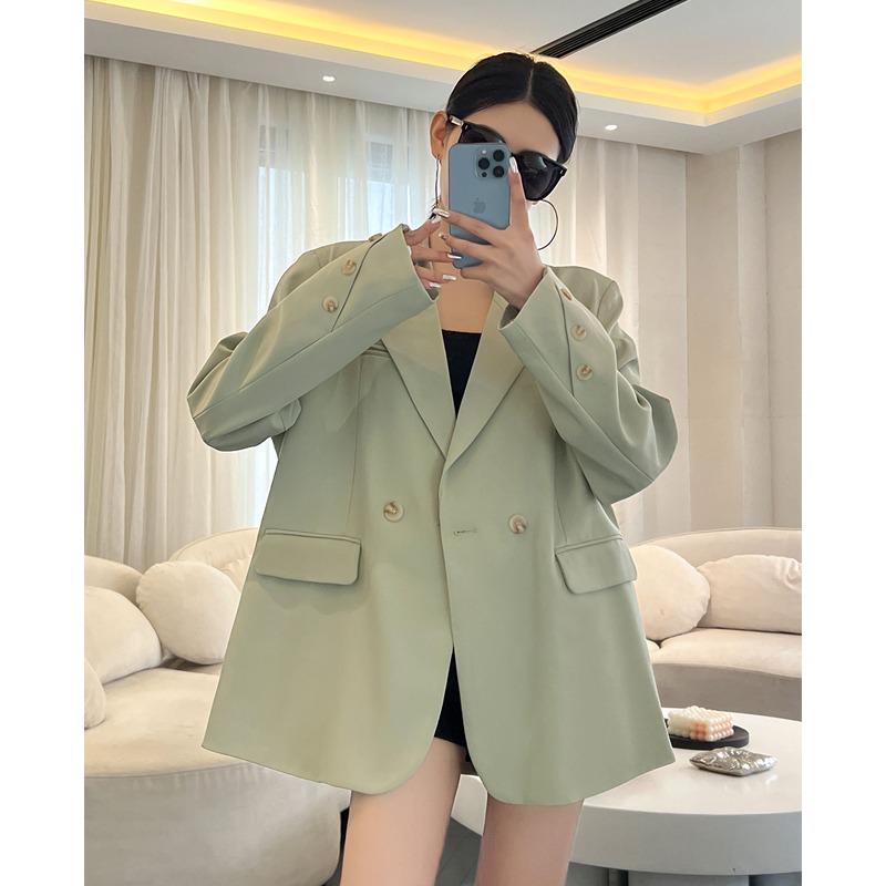 

Кофе Высокого Класса Маленький Блейзер и Свободный Зеленый Костюм для Женщин - Модный Корейский Стиль для Весны и Осени Small