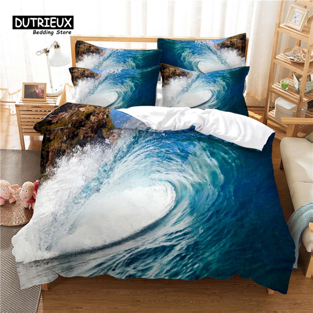 

Постельный комплект «Красивый пейзаж», Набор пододеяльников 3 шт. «Волна», Мягкий, удобный, дышащий пододеяльник, Для декора спальни, гостевой комнаты EU single(135x200cm)