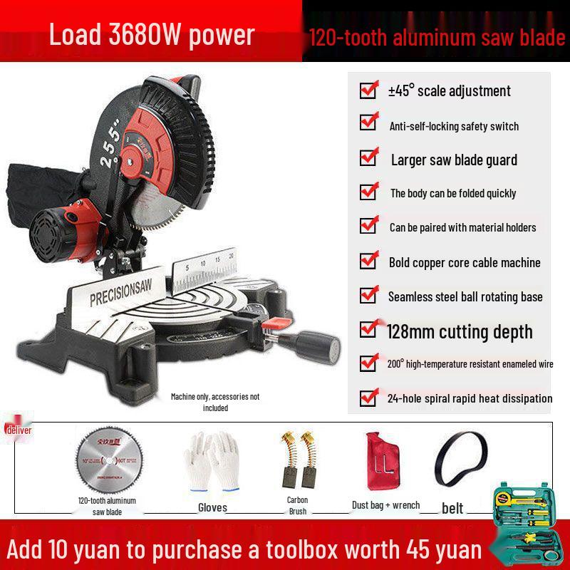 High Precision 10" Aluminum Alloy Miter Saw, 45º Multifunctional Cutting Machine