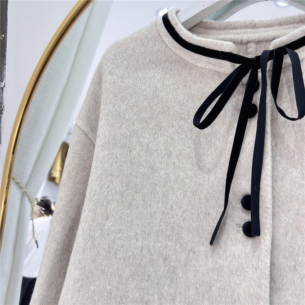 2024 Autumn/Winter French Chic Petite Double-Sided Cashmere Bow Coat