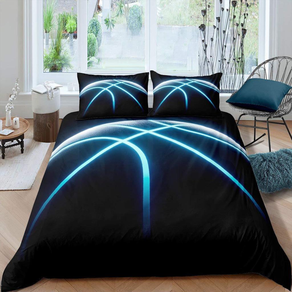 Black basketball quilt cover three-piece set 3D ball sports theme down quilt cover Europe and America
