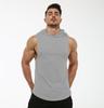 Men's Sleeveless Hooded Fitness Sweatshirt with Elastic Round Hem