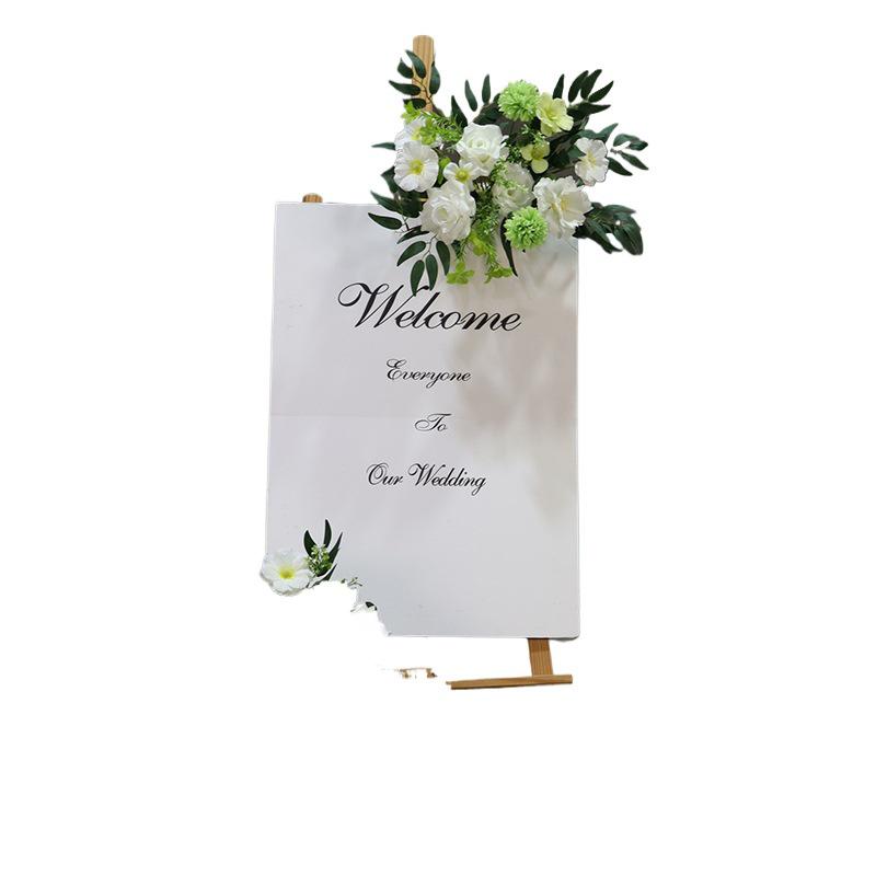 Silk Flower Wedding Welcome & Directional Sign with Floral Art Decoration