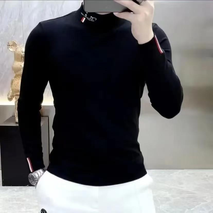 Men s Slim Fit Thickened Half-High Collar Long Sleeve Warm Hoodie T-shirt XXL