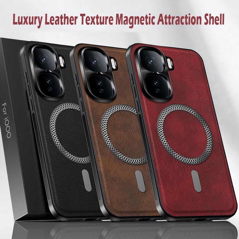 Luxury PU Leather Case For Vivo iQOO Neo10 Pro (China) Magsafe Magnetic Lens Protection Shockproof Cover For iQOO Neo9 Neo8 Neo7