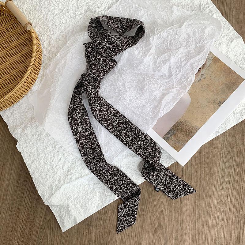 

Silk scarf long strip high-end simulation silk printing small scarf clothing versatile binding bag streamer headscarf headband чёрный