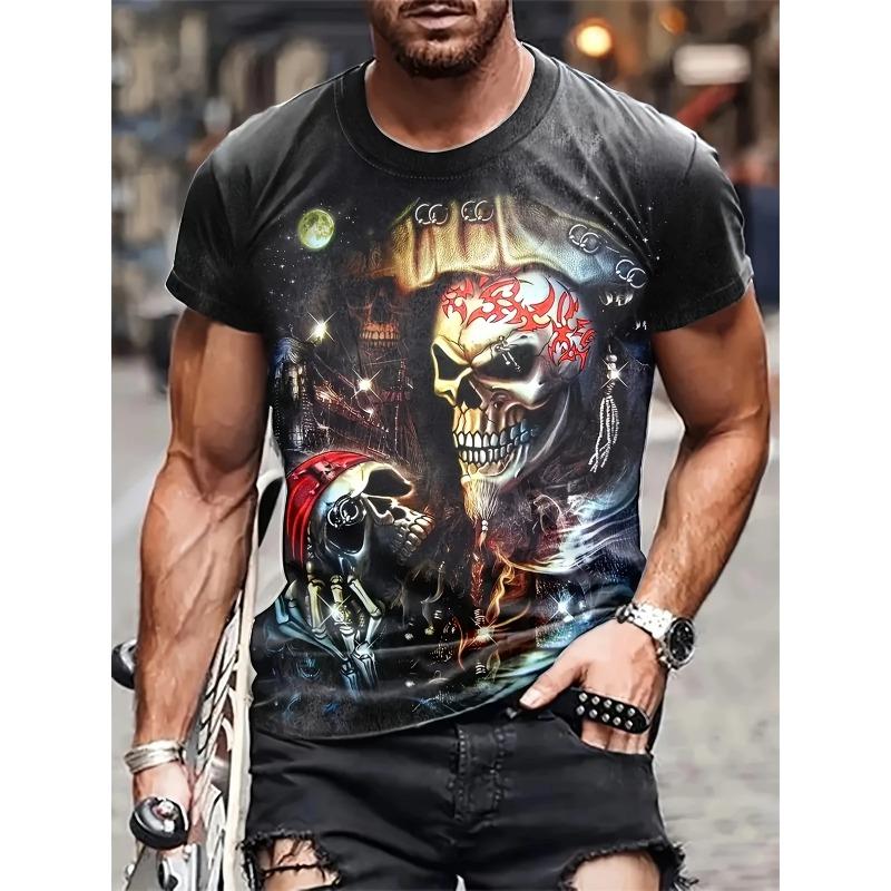 Herren T-Shirt Neuheit Totenkopf 3D Druck Kurzarm T-Shirt Tops Punk Stil Rundhals T-Shirt Sommer Outdoor Übergroße Kleidung