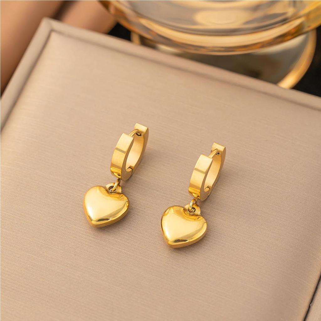 Gold Heart Earrings for Women Gold Huggie Earrings Hoop Earrings Chunky Heart Drop Earrings Birthday Jewelry for Women