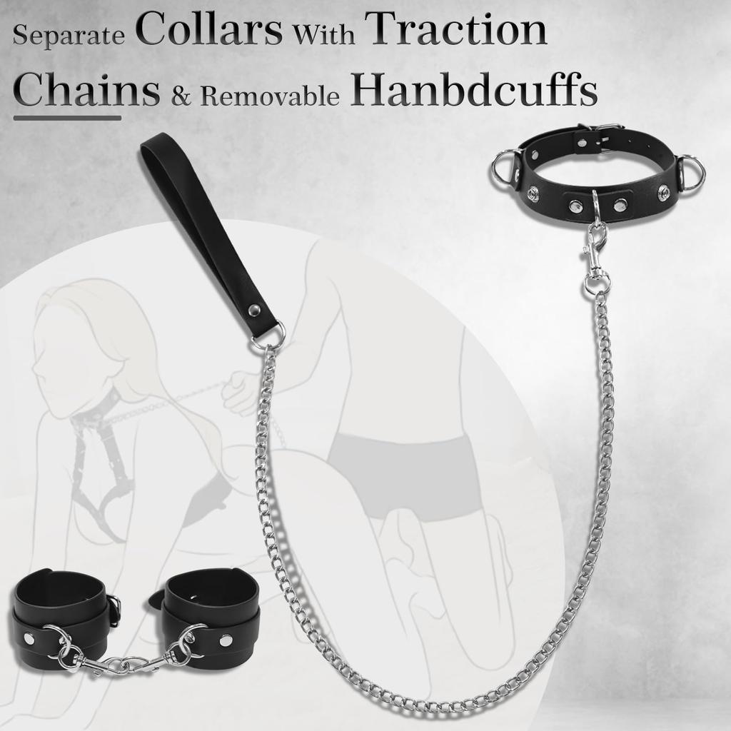 Sex Bondage Kit Sexy Breast Restraints Leather Harness Collars with Traction Chain Handcuffs Bondage Sex Toys For Adult SM Game