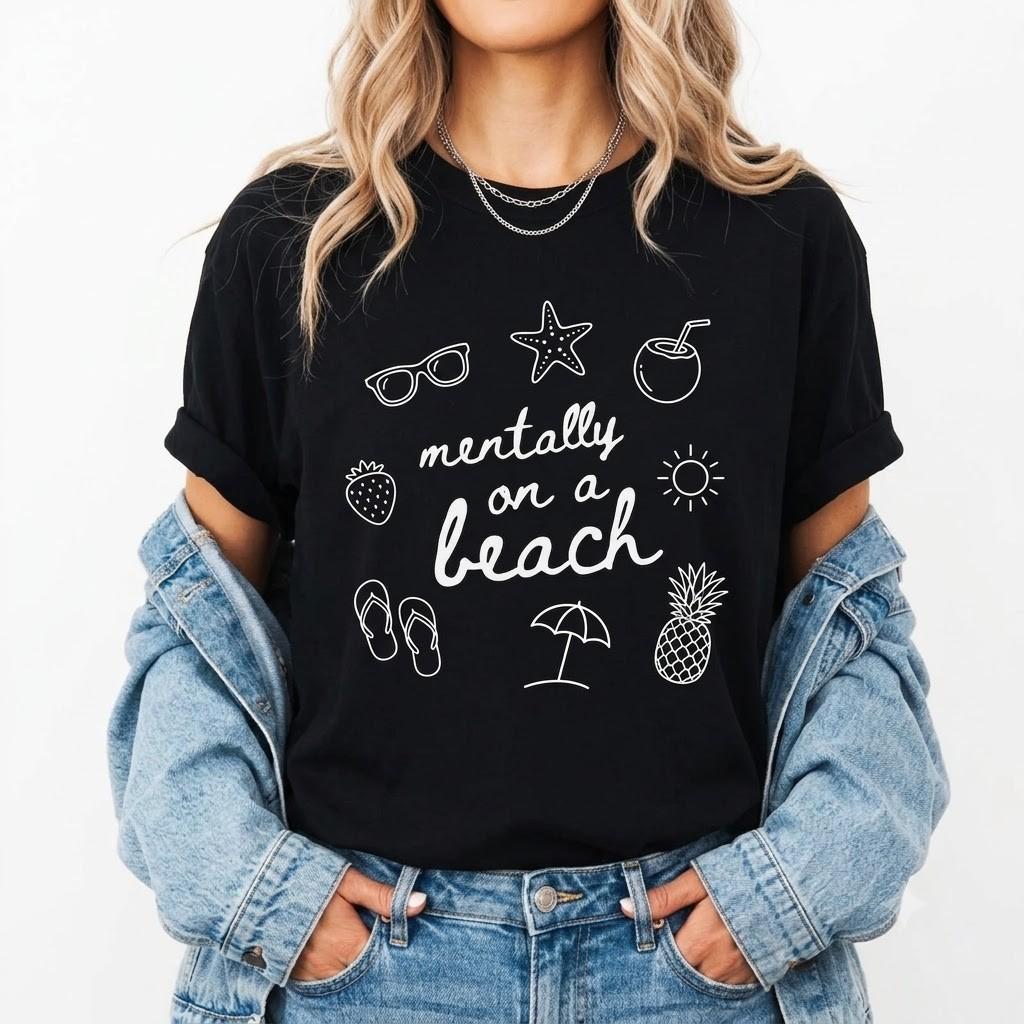 Unisextally On A Beach Shirt Summer Vacation Mode Black Tshirt