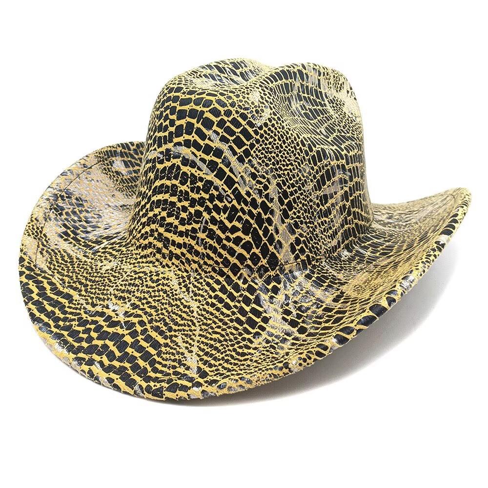 JYL TS DIY Crocodile Print Cowboy Hat Unisex PU Western Jazz Hat Faux Leather