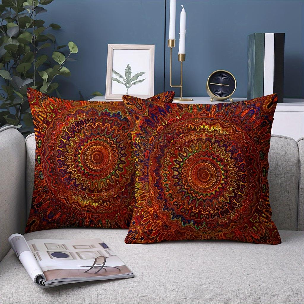 Red Golden Mandala Bohemian Pillow Covers Double Sided Print Plush Cushion Covers For Sofa Bedroom Living Room Home Decor