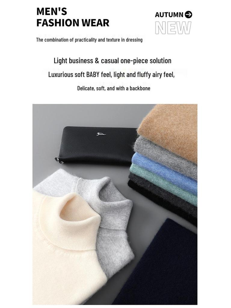 100% Pure Wool Men's High Neck Loose Knit Cashmere Sweater - Autumn/Winter Pullover Sweater