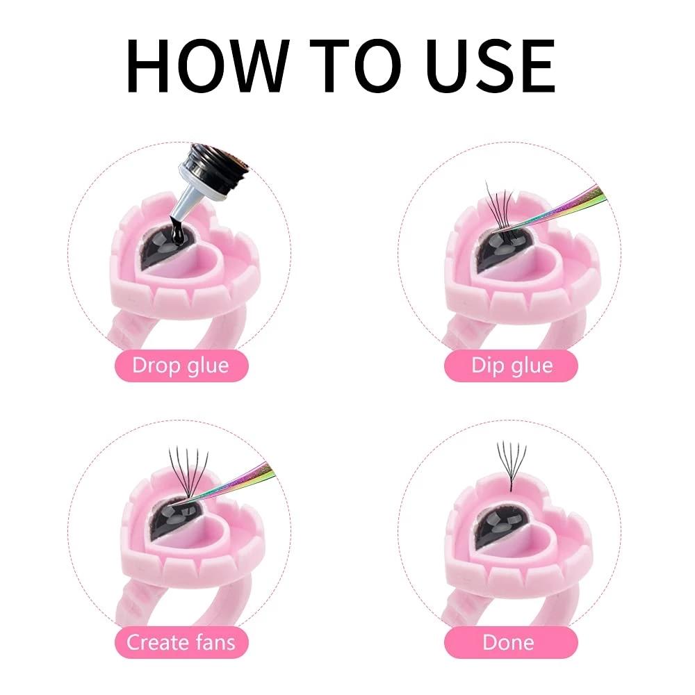 100 Pcs Heart Glue Ring Eyelash Extension Holder Ring Pallet for Tattoo Pigment Adhesive Gel Glue Container Makeup Tools