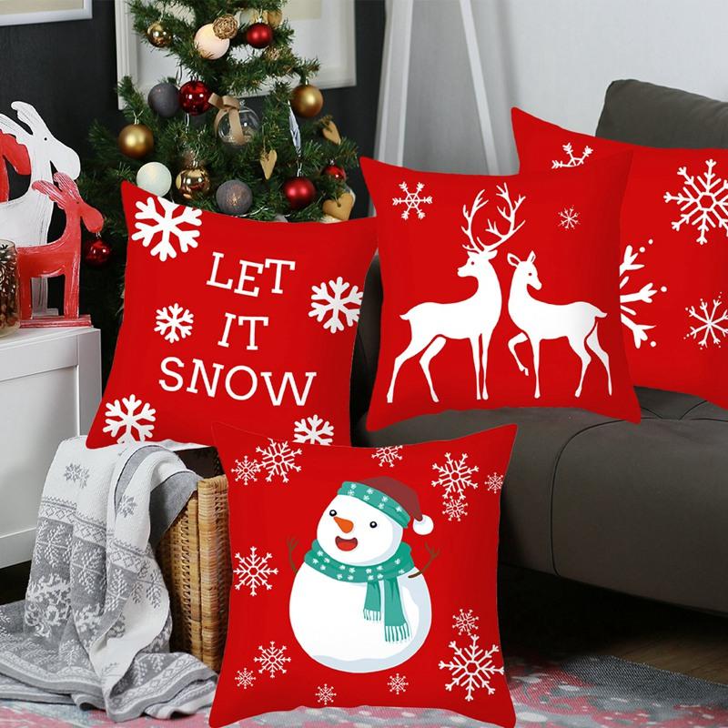 45*45cm Red Merry Christmas Cushion Cover Pillowcase Christmas Decorations For Home 2026 Xmas Noel Ornament New Year Gift 2026
