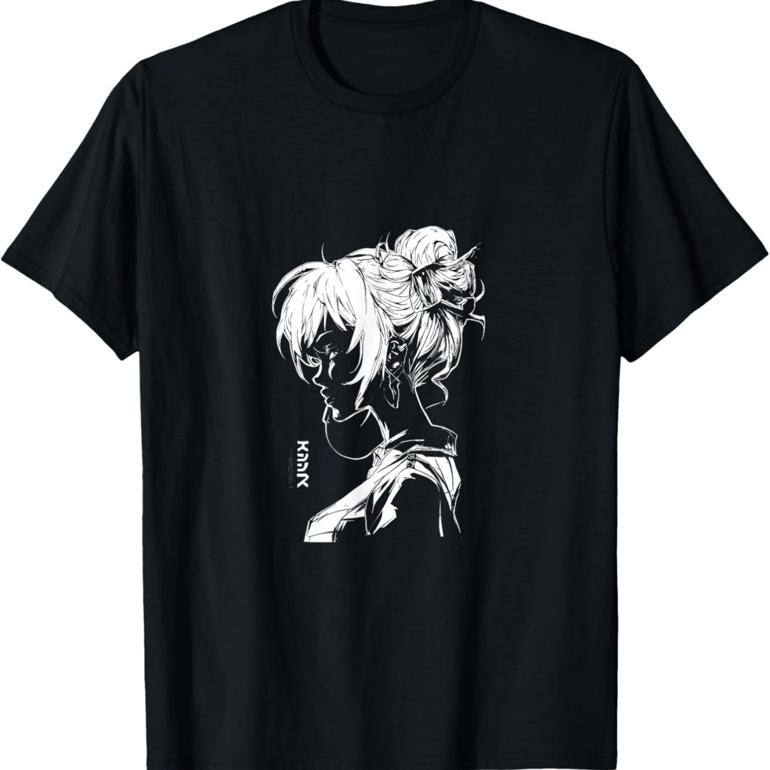 Cyberpunk Anime Girl IX (Black and White) T-Shirt S чёрный