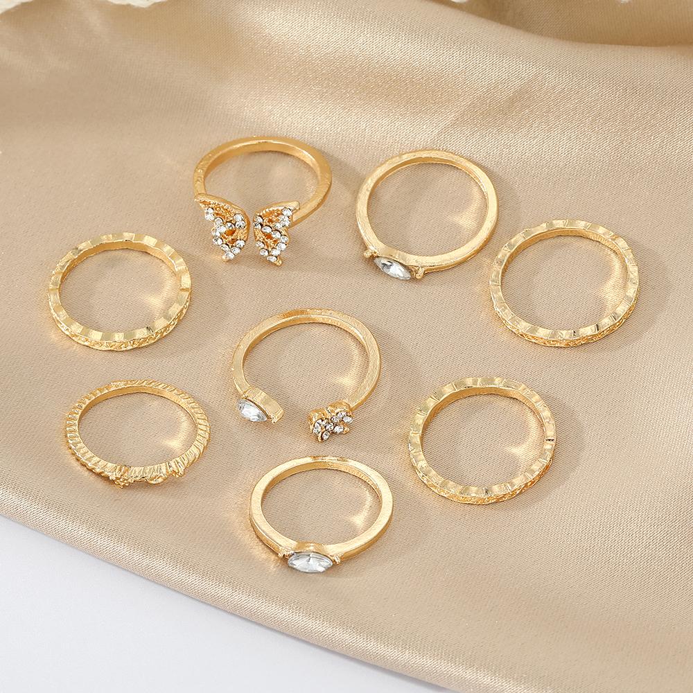 Luxury Diamond Butterfly Carving Jewelry Temperament Elegant Woman Versatile Charm Open Ring Set