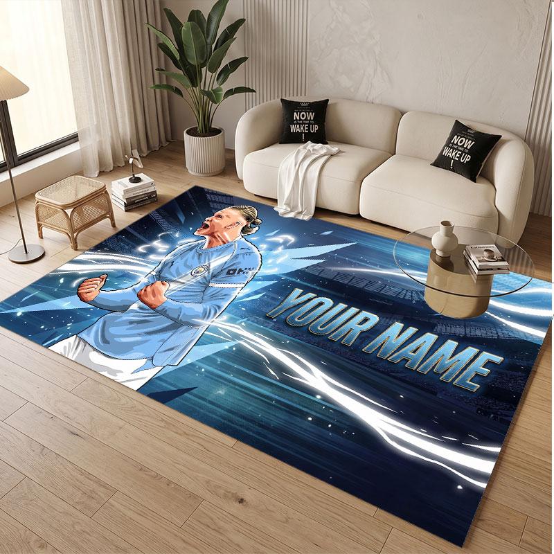 Custom Rug Erling Haaland Pattern Print Name Text Soft Non‑Slip Floor Carpet for Home Indoor Decoration