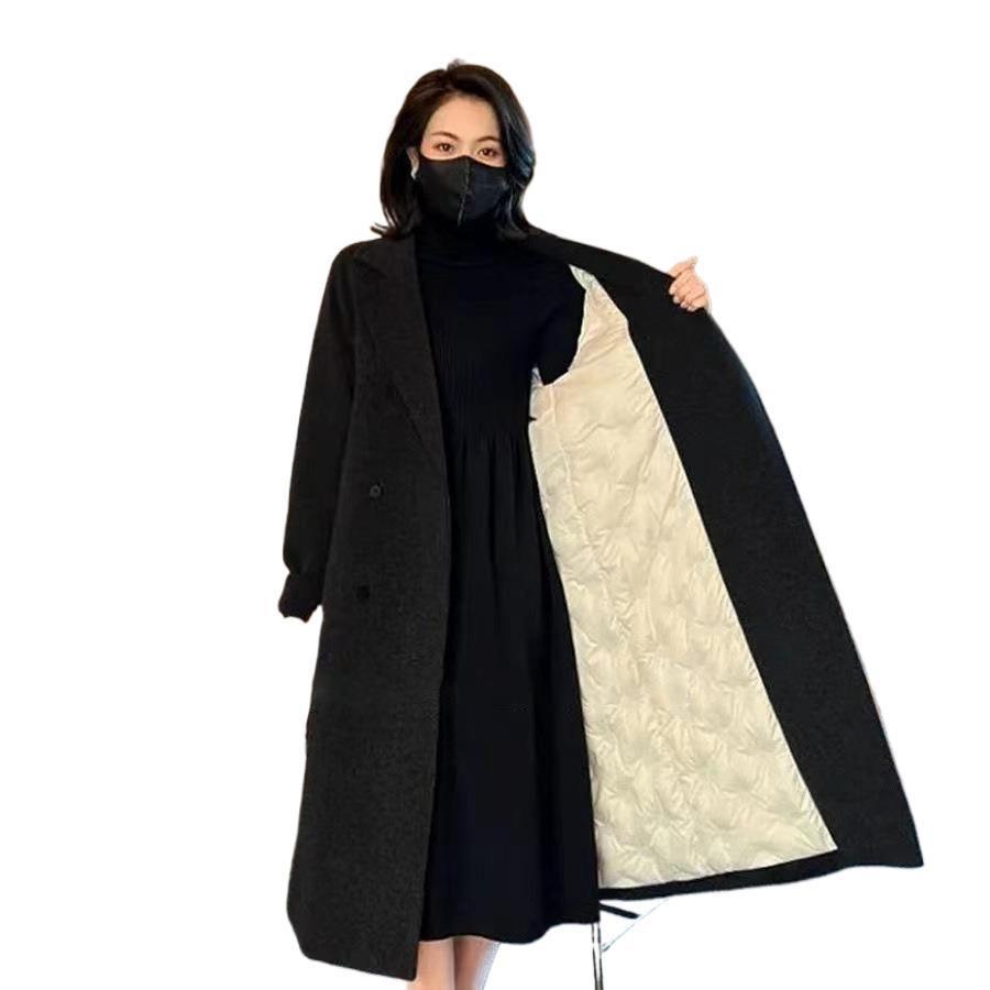Women's Petite Mid-Length Thickened Black Wool Coat – Versatile, High-End Feel for Autumn & Winter