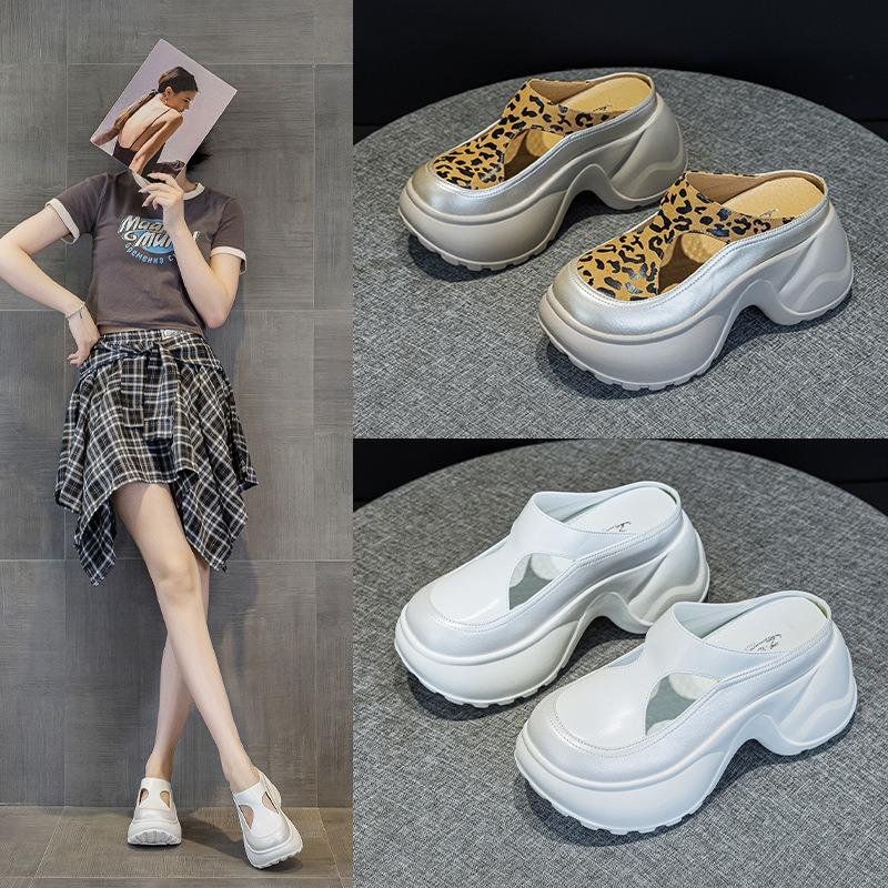 2508 Thick-soled One-pedal Lazy Shoes for Women's Summer New Hollowed-out Small Man with Inner Height Increase and Outer Bag Head.